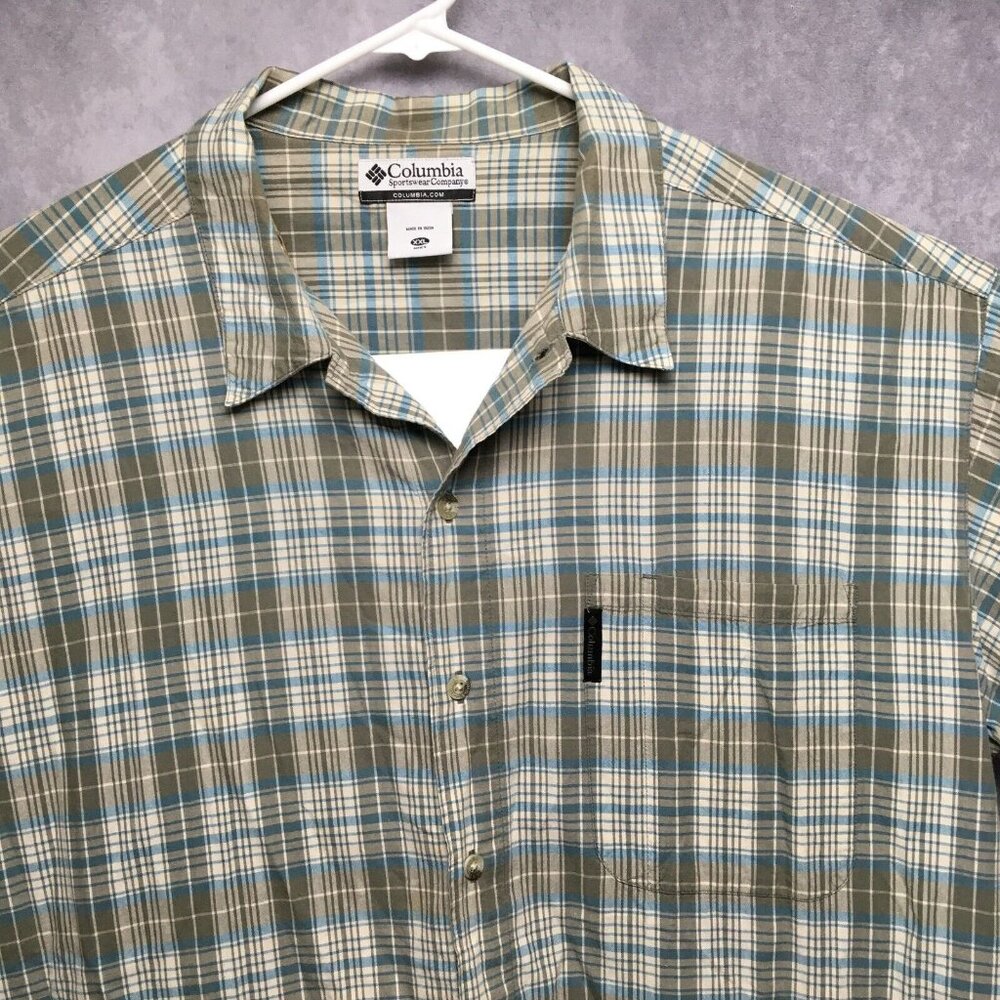 Columbia Mens Plaid Short‎ Sleeve Shirt size XXL Button Up 1 Pocket Gray Blue